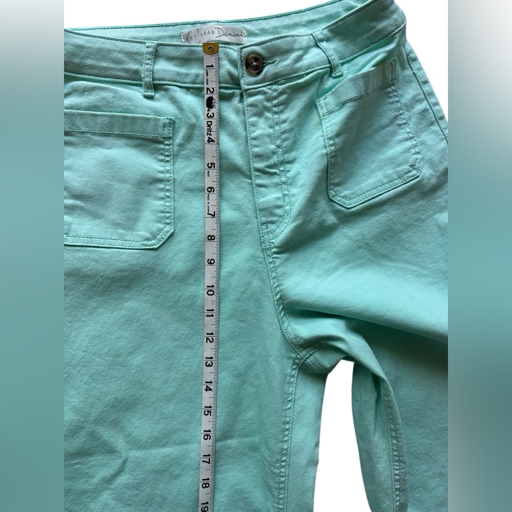 Stylish Mint Cropped Wide Leg Cotton Blend Jeans for Women - Picture 6 of 12